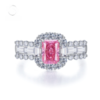 wholesale S925 Sterling Silver New Imported High-Carbon Diamond Rose Pink 5*7 Rectangular Ring for Women,Ins Style-R471 Pink Diamond No. 8