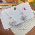 wholesale 999 Silver Hollow Diamond Four-Leaf Clover Pendant Necklace with Rhinestones, Fashionable and Luxurious Style, Versatile High-End Choker-0-1