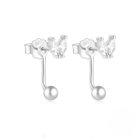 wholesale S925 Sterling Silver French Bicolor Marquise Crystal & Rhinestone Reversible Stud Earrings-Platinum #1 925 Silver