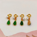 wholesale S925 silver gold-plated natural green jade gourd tassel drop pendant, handcrafted DIY accessory semi-finished product-0-3