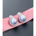 wholesale S925 Silver Japanese Korean Style Creative and Unique Zircon Round Pearl Ear Stud Earrings for Women, with Diamond Accents and Shell Pearl-0-3