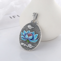 wholesale Sterling silver Yunchao Xuan S990 vintage ethnic style cloud and lotus resin enamel pendant with Heart Sutra scripture engraving design-0-0