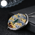 wholesale S925 silver with colorful gemstones, Italian craft abstract pattern retro jewelry designer necklace pendant-0-1