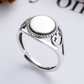 wholesale S925 Sterling Silver Distressed Harajuku-Style Hollow-Out Niche Design Round Floral Edge Love Open Ring-0-0