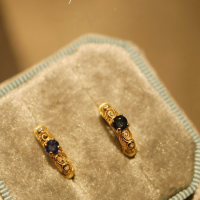 wholesale S925 Silver New Guochao Palace Style Hollow Auspicious Cloud Pattern Inlaid Natural Sapphire Earrings for Women Retro Ear Clips-Sapphire earrings