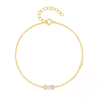 wholesale 925 Sterling Silver Classic Simple Rectangle Versatile Zircon Inlaid Unisex Bracelet-Gold-White Diamond 925 Silver