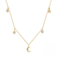 wholesale 925 Sterling Silver Classic Star And Moon Zircon-studded Layering Women's Necklace, Fashion Ins Cross-border Hot Seller-Gold 925 silver