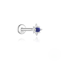 wholesale S925 Sterling Silver Geometric Inlaid Zircon Natural Lapis Lazuli Flat Head Threaded Ear Cartilage Stud, New Hot Selling High-end Earrings-Single platinum #7