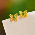 wholesale 925 Silver Gold Filigree Hetian Jade Butterfly Earrings, New Chinese Palace Style Jade Ear Accessories-0-1