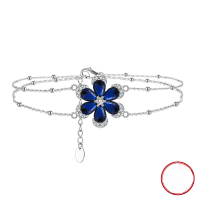 wholesale S925 Sterling Silver Artificial Sapphire Zircon Floral Double-Layer Bracelet Factory Direct-Platinum, 3.92g 925 silver