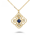 wholesale 18K Gold Yili Jewelry Fashion Trendy Niche Versatile Luxury Style Hollow Blue Sapphire Full-Cut Diamond Necklace-0-0
