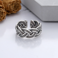 wholesale S925 Sterling Silver Vintage Distressed Rope Twist Handwoven Creative Unisex Open Ring-0-1