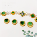 wholesale S925 gold-plated silver fittings natural A-grade jade four-leaf clover bracelet pendant Myanmar jade jewelry bead accessories-0-10