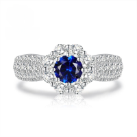 wholesale S925 Silver, New Style from Mu Jing Jewelry, 05 Carat Small and Exquisite Bud Ring for Women, Fashionable and Versatile for a Classy Look-R650 Blue Diamond No. 8