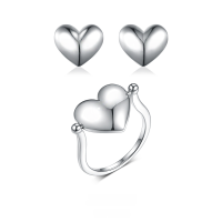 wholesale 925 Sterling Silver Double-Sided Letter Reversible Heart Ring and Stud Earrings for Women by Jingxu-Earrings One Size
