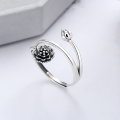wholesale S925 Sterling Silver Retro Vintage Style Multi-Layer Blooming Lotus Bud Open Ring-0-0