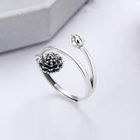 wholesale S925 Sterling Silver Retro Vintage Style Multi-Layer Blooming Lotus Bud Open Ring-YFJ505/approx. 2.8g Adjustable opening