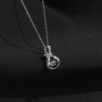 wholesale S925 Sterling Silver Bowlucky Bag Diamond Inlaid Necklace for Women, Fashion Minimalist Niche Design Versatile Collarbone Chain Jewelry-Platinum 925 silver