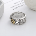 wholesale S925 Sterling Silver Wide Open-Ended Ring with Retro Chinese Style, Yun Chao Xuan's Unique Auspicious Fish Design for Wealth and Luck-0-1