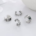 wholesale S925 Sterling Silver Korean Style Creative Square Poker Heart Colorful Zirconia Trendy Ear Crawler Earrings-0-0