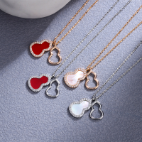 wholesale Rose gold-plated S925 silver gourd necklace, lightweight luxury, niche fashion, designed collarbone chain, versatile pendant with an Instagram aesthetic-Platinum White Shell-Platinum Plating
