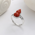 wholesale S925 Sterling Silver Fulu Ruyi Gourd Inlaid with South Red Agate Ring Retro Chinese Style Creative Band-0-2