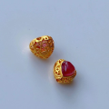 wholesale S925 Sterling Silver Gold-Plated with Inlaid Natural Red Tourmaline Heart Pendant DIY Bracelet Necklace Spacer Bead Accessories-0-6