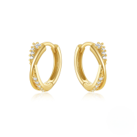 wholesale 925 Sterling Silver New Irregular Twisted Row Zircon Hoop Earrings With S-shaped Cross Ear Clasp, European And American Light Luxury Design-Gold#6 925 silver