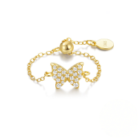 wholesale 925 Sterling Silver Adjustable Open Heart Butterfly Zircon Ring,ins。-Gold#2 Opening adjustable