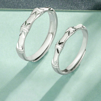 wholesale S925 Sterling Silver Adjustable Bamboo Knot Matte Textured Couple's Ring Set, an Ideal Gift-Bamboo Love You Couple Ring/Approx. 3.83g>PR002625