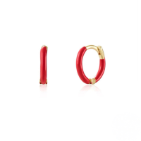 wholesale S925 Sterling Silver Round Handmade Enamel Dangle Ear Clips, Cross-border Hot-selling Fashion Trend Minimalist Personality Hoop Earrings-Gold-Coral Red
