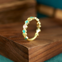 wholesale 925 Silver Dunhuang Style Ring for Women, Small Batch, High-End Fashion, Elegant, Ancient Style, Cold Enamel, Chinese Style Ring Wholesale-K Gold No. 8