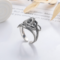 wholesale S925 Silver Cloud Tide Pavilion Vintage Retro Dark Style Dual-Headed Snake Niche Design National Trend Versatile Openable Ring-YJ1289M/approx. 8.5g Adjustable opening