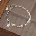 wholesale S925 Sterling Silver Sui Sui You Cai Crushed Silver Green Stone Fortune Charm Bracelet, Small Batch Chinese Style Women's Accessory S6429-0-5