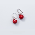 wholesale S925 Sterling Silver Bow Earrings for Women with Inlaid Diamonds and Red/White Synthetic Pearl Beads E8267-0-2