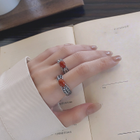 wholesale S925 sterling silver vintage distressed wheat field-inspired unique creative design openable ring with southern red agate-1386FJ matte/approx. 3.1g>Adjustable opening