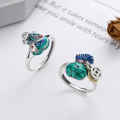 wholesale S925 Sterling Silver Retro Cloisonné Enamel Coin Purse Koi Fish Ethnic Style Auspicious Meaning Openable Ring for Women-0-0