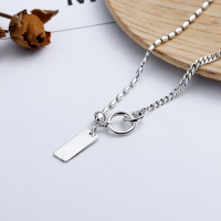 wholesale S925 Sterling Silver Creative Olive Link with Side Chain and Small Square English Plaque Pendant Double Loop Necklace-YFL194/approx. 7.7g 925 silver