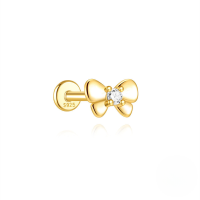 wholesale S925 Sterling Silver Bow-shaped Zircon-accented Flat Threaded Ear Cartilage Stud, A Popular Geometric Earring In Europe And America-Single gold #4