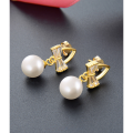 wholesale S925 Sterling Silver Pearl Bow Stud Earrings, Luxury Fashion Elegant Short Drop Earrings, New Trendy Wholesale Earrings-0-3