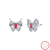 wholesale S925 Sterling Silver Jewelry, Light Luxury Ultra-Sparkling Top-Grade Zirconia Butterfly Stud Earrings with a Fashionable and Premium Feel-Extra-grade round zircon, 4A pear-shaped white + red zircon>925 silver