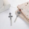 wholesale S925 Sterling Silver Retro Ethnic Style Auspicious Knot Tassel Drop Earrings with Southern Red Agate Studs-0-1