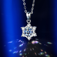 wholesale S925 Sterling Silver Snowflake Moissanite Necklace for Women, Moissanite Hexagram Pendant, Light Luxury Choker, Factory Direct-One carat six-claw moissanite necklace 005443 925 silver