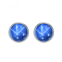 wholesale S925 Silver Cultivated Star Ruby and Sapphire Minimalist Stud Earrings, Light Luxury Elegance, Precision Inlaid Gemstone Earrings-Starlight Sapphire Earrings