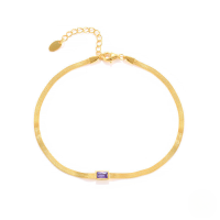 wholesale S925 Sterling Silver Zircon-inlaid Flat Snake Bracelet For Women, French Style, Minimalist, Chic, And Elegant-Gold-Purple Diamond