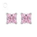 wholesale 925 Silver High Carbon Diamond Earrings Bright Pink Diamond Simple Ins Princess Cut 6*6mm Ice Flower Cut Earrings for Women-0-0