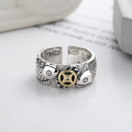 wholesale S925 Sterling Silver Wide Open-Ended Ring with Retro Chinese Style, Yun Chao Xuan's Unique Auspicious Fish Design for Wealth and Luck-0-2