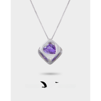 wholesale S925 Sterling Silver Light Luxury Popular Women's Small Fresh Heart Square Pendant Choker Necklace Wholesale-Purple Single Pendant - Without Chain 925 Silver