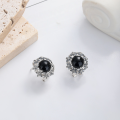 wholesale S925 Silver Retro Vintage Plated Black Onyx Daisy Fresh and Creative Design Earrings and Ear Clips-0-0