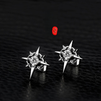 wholesale S925 Sterling Silver Polaris Stud Earrings for Men and Women, Starry Sparkle Inlaid Diamond Cross, Minimalist Style Trendy Earrings M00298-S925 silver pair of black diamonds 925 silver